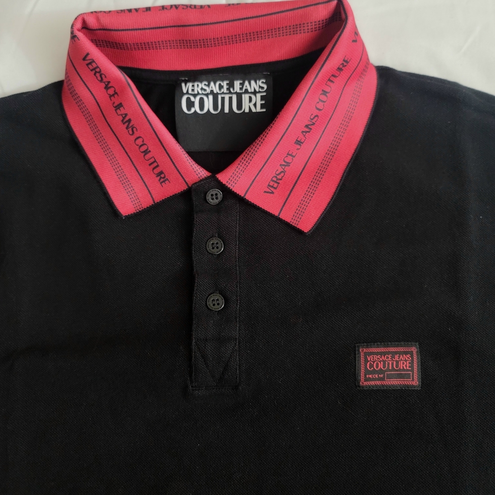Versace Jeans Collection Black and Pink Polo Shirt